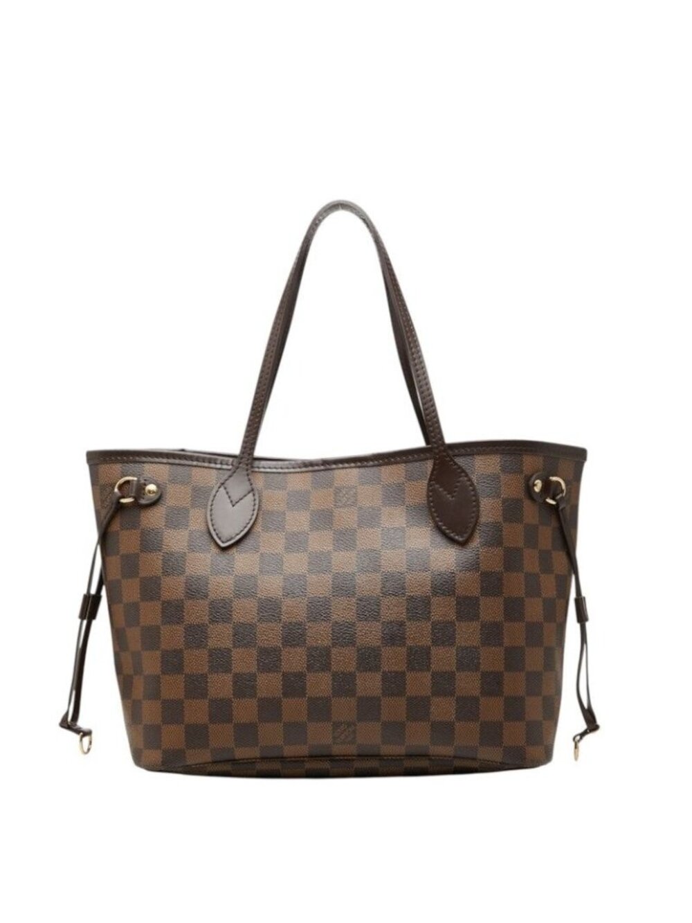 Louis Vuitton Damier Neverfull PM Tote Shoulder Bag Brown Cerise Red Leather